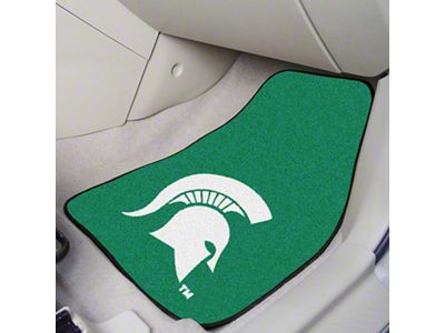 Carpet Front Floor Mats with Michigan State University Logo; Green (Universal; Some Adaptation May Be Required)