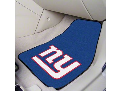 Carpet Front Floor Mats with New York Giants Logo; Dark Blue (Universal; Some Adaptation May Be Required)