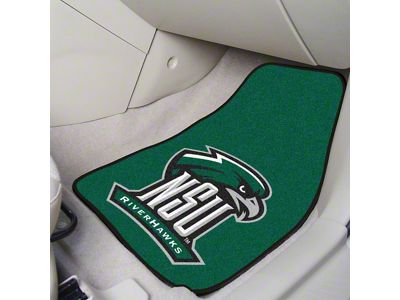 Carpet Front Floor Mats with Northeastern State University Logo; Green (Universal; Some Adaptation May Be Required)