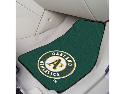 Carpet Front Floor Mats with Oakland Athletics Logo; Green (Universal; Some Adaptation May Be Required)
