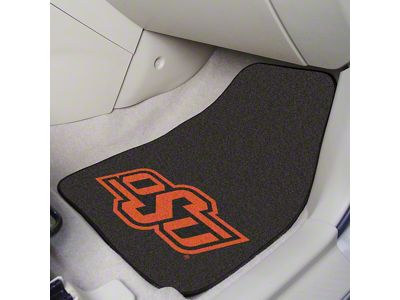 Carpet Front Floor Mats with Oklahoma State University Logo; Black (Universal; Some Adaptation May Be Required)