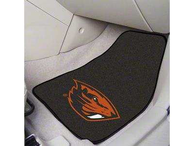 Carpet Front Floor Mats with Oregon State University Logo; Black (Universal; Some Adaptation May Be Required)