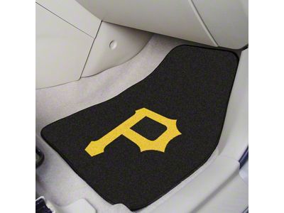 Carpet Front Floor Mats with Pittsburgh Pirates Logo; Black (Universal; Some Adaptation May Be Required)