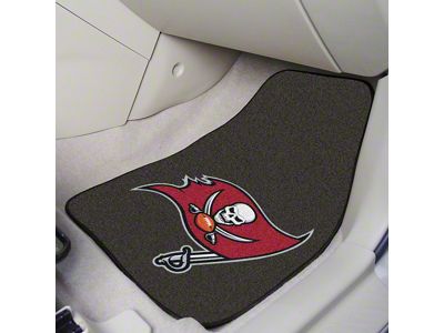 Carpet Front Floor Mats with Tampa Bay Buccaneers Logo; Gray (Universal; Some Adaptation May Be Required)