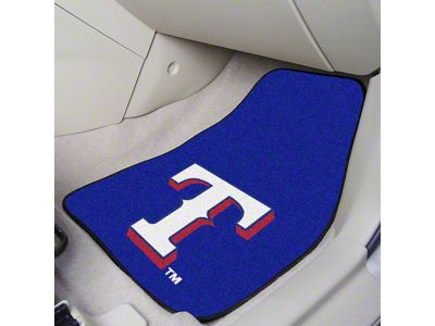 Carpet Front Floor Mats with Texas Rangers Logo; Blue (Universal; Some Adaptation May Be Required)