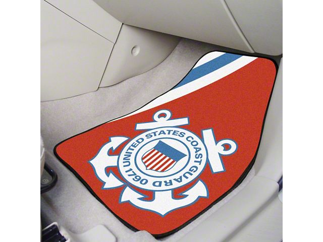 Carpet Front Floor Mats with U.S. Coast Guard Logo; Red (Universal; Some Adaptation May Be Required)