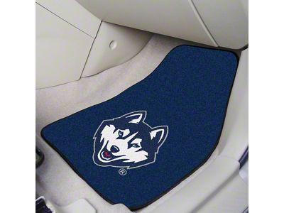 Carpet Front Floor Mats with University of Connecticut Logo; Navy (Universal; Some Adaptation May Be Required)