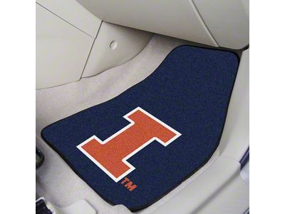 Carpet Front Floor Mats with University of Illinois Logo; Blue (Universal; Some Adaptation May Be Required)