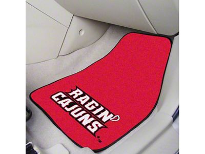 Carpet Front Floor Mats with University of Louisiana-Lafayette Logo; Red (Universal; Some Adaptation May Be Required)