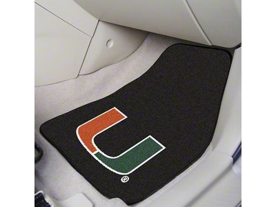 Carpet Front Floor Mats with University of Miami Logo; Black (Universal; Some Adaptation May Be Required)