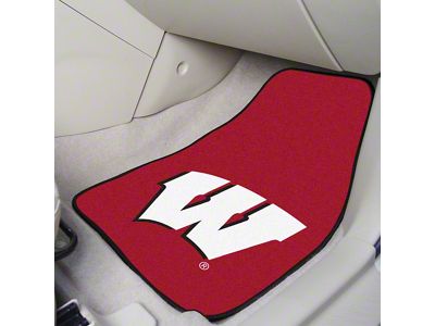 Carpet Front Floor Mats with University of Wisconsin Logo; Red (Universal; Some Adaptation May Be Required)