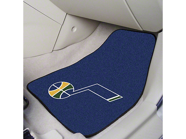 Carpet Front Floor Mats with Utah Jazz Logo; Navy (Universal; Some Adaptation May Be Required)