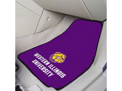 Carpet Front Floor Mats with Western Illinois University Logo; Black (Universal; Some Adaptation May Be Required)