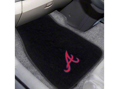 Embroidered Front Floor Mats with Atlanta Braves Logo; Black (Universal; Some Adaptation May Be Required)