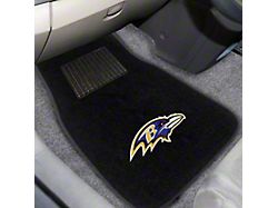 Embroidered Front Floor Mats with Baltimore Ravens Logo; Black (Universal; Some Adaptation May Be Required)