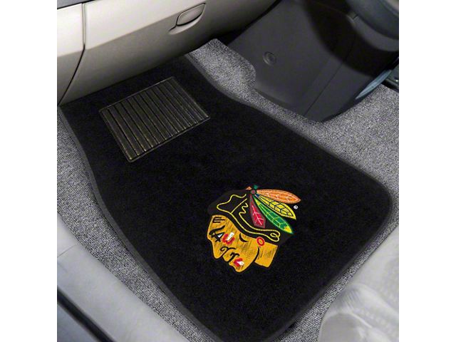 Embroidered Front Floor Mats with Chicago Blackhawks Logo; Black (Universal; Some Adaptation May Be Required)