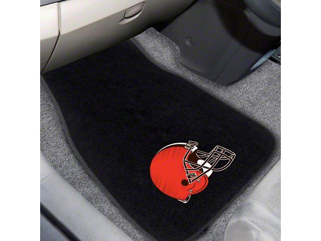 Embroidered Front Floor Mats with Cleveland Browns Logo; Black (Universal; Some Adaptation May Be Required)