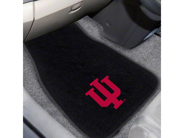 Embroidered Front Floor Mats with Indiana University Logo; Black (Universal; Some Adaptation May Be Required)
