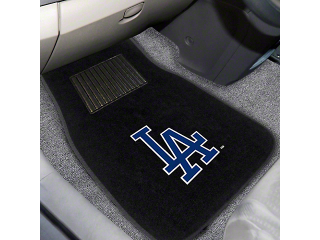 Embroidered Front Floor Mats with Los Angeles Dodgers Logo; Black (Universal; Some Adaptation May Be Required)