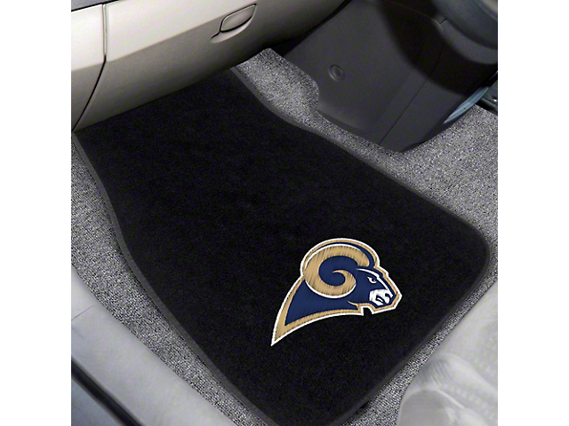 Embroidered Front Floor Mats with Los Angeles Rams Logo; Black (Universal; Some Adaptation May Be Required)