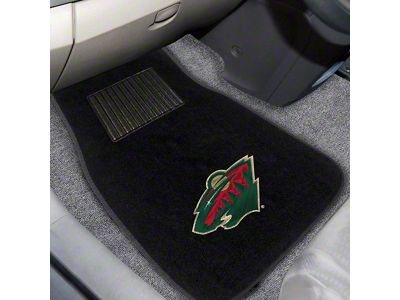 Embroidered Front Floor Mats with Minnesota Wild Logo; Black (Universal; Some Adaptation May Be Required)