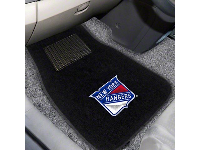 Embroidered Front Floor Mats with New York Rangers Logo; Black (Universal; Some Adaptation May Be Required)