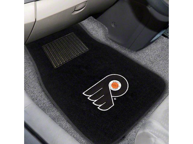 Embroidered Front Floor Mats with Philadelphia Flyers Logo; Black (Universal; Some Adaptation May Be Required)