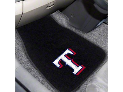 Embroidered Front Floor Mats with Texas Rangers Logo; Black (Universal; Some Adaptation May Be Required)