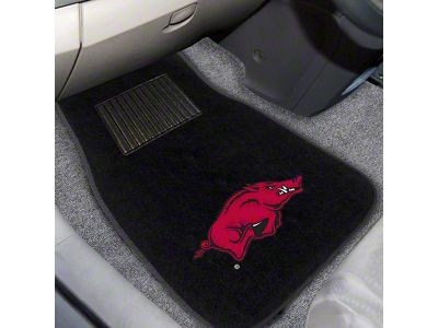 Embroidered Front Floor Mats with University of Arkansas Logo; Black (Universal; Some Adaptation May Be Required)
