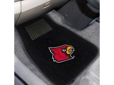 Embroidered Front Floor Mats with University of Louisville Logo; Black (Universal; Some Adaptation May Be Required)