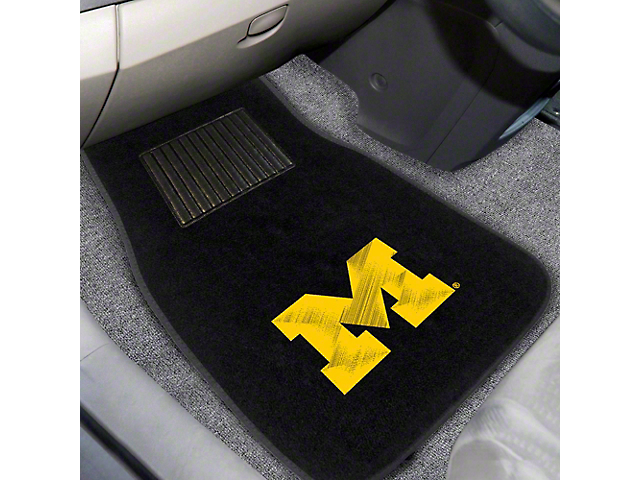 Embroidered Front Floor Mats with University of Michigan Logo; Black (Universal; Some Adaptation May Be Required)