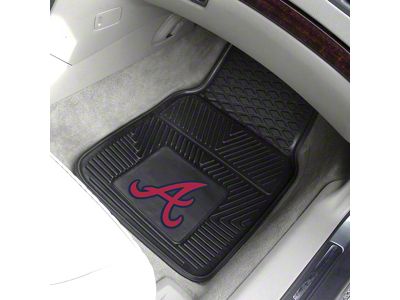 Vinyl Front Floor Mats with Atlanta Braves Logo; Black (Universal; Some Adaptation May Be Required)