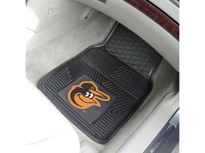 Vinyl Front Floor Mats with Baltimore Orioles Logo; Black (Universal; Some Adaptation May Be Required)