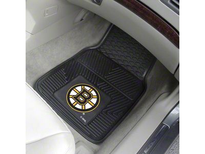 Vinyl Front Floor Mats with Boston Bruins Logo; Black (Universal; Some Adaptation May Be Required)