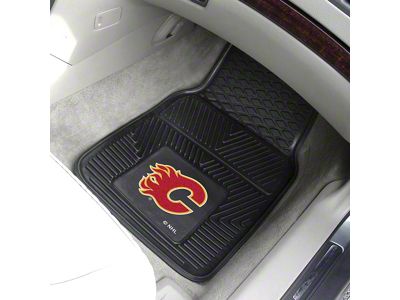 Vinyl Front Floor Mats with Calgary Flames Logo; Black (Universal; Some Adaptation May Be Required)