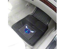 Vinyl Front Floor Mats with Charlotte Hornets Logo; Black (Universal; Some Adaptation May Be Required)