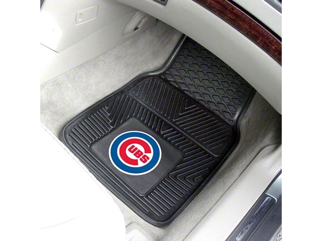Vinyl Front Floor Mats with Chicago Cubs Logo; Black (Universal; Some Adaptation May Be Required)