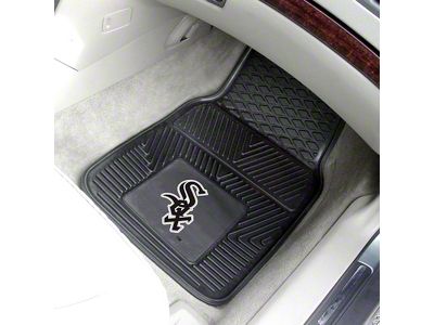 Vinyl Front Floor Mats with Chicago White Sox Logo; Black (Universal; Some Adaptation May Be Required)