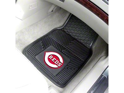 Vinyl Front Floor Mats with Cincinnati Reds Logo; Black (Universal; Some Adaptation May Be Required)