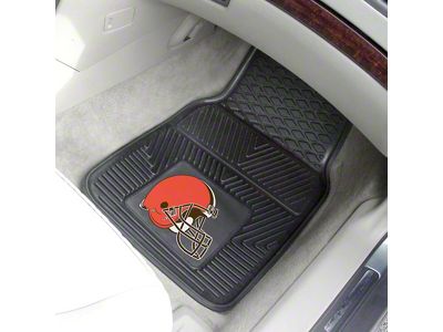 Vinyl Front Floor Mats with Cleveland Browns Logo; Black (Universal; Some Adaptation May Be Required)