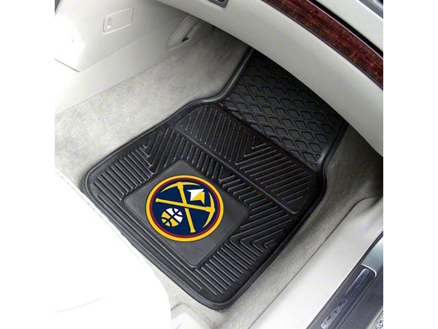 Vinyl Front Floor Mats with Denver Nuggets Logo; Black (Universal; Some Adaptation May Be Required)