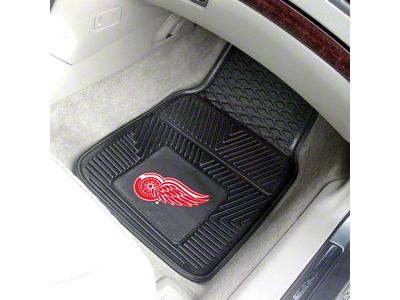Vinyl Front Floor Mats with Detroit Red Wings Logo; Black (Universal; Some Adaptation May Be Required)