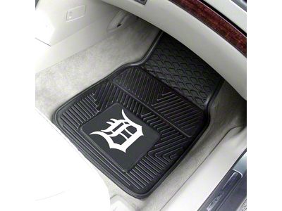 Vinyl Front Floor Mats with Detroit Tigers Logo; Black (Universal; Some Adaptation May Be Required)