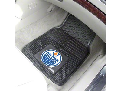 Vinyl Front Floor Mats with Edmonton Oilers Logo; Black (Universal; Some Adaptation May Be Required)