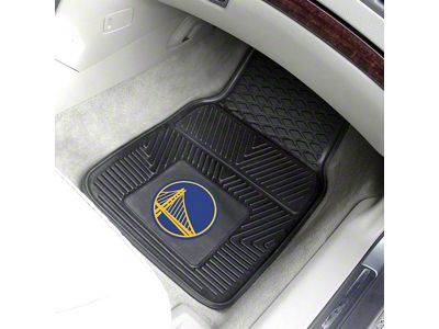 Vinyl Front Floor Mats with Golden State Warriors Logo; Black (Universal; Some Adaptation May Be Required)