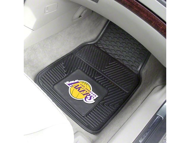 Vinyl Front Floor Mats with Los Angeles Lakers Logo; Black (Universal; Some Adaptation May Be Required)
