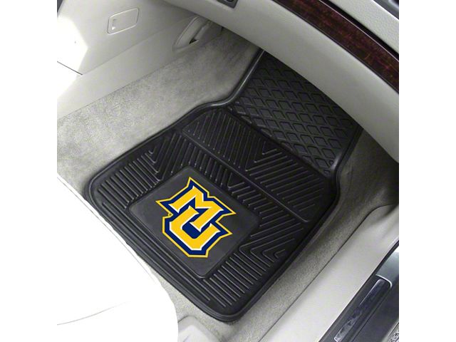 Vinyl Front Floor Mats with Marquette University Logo; Black (Universal; Some Adaptation May Be Required)