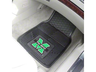 Vinyl Front Floor Mats with Marshall University Logo; Black (Universal; Some Adaptation May Be Required)