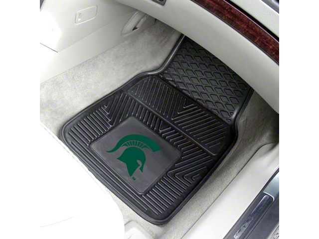 Vinyl Front Floor Mats with Michigan State University Logo; Black (Universal; Some Adaptation May Be Required)