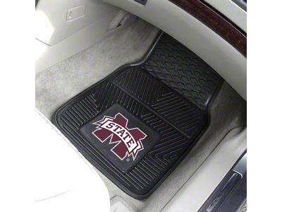 Vinyl Front Floor Mats with Mississippi State University Logo; Black (Universal; Some Adaptation May Be Required)